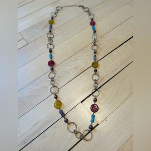 Lia Sophia Matte Gold Colorful Bead Hammered Chain Link Statement Necklace 34”